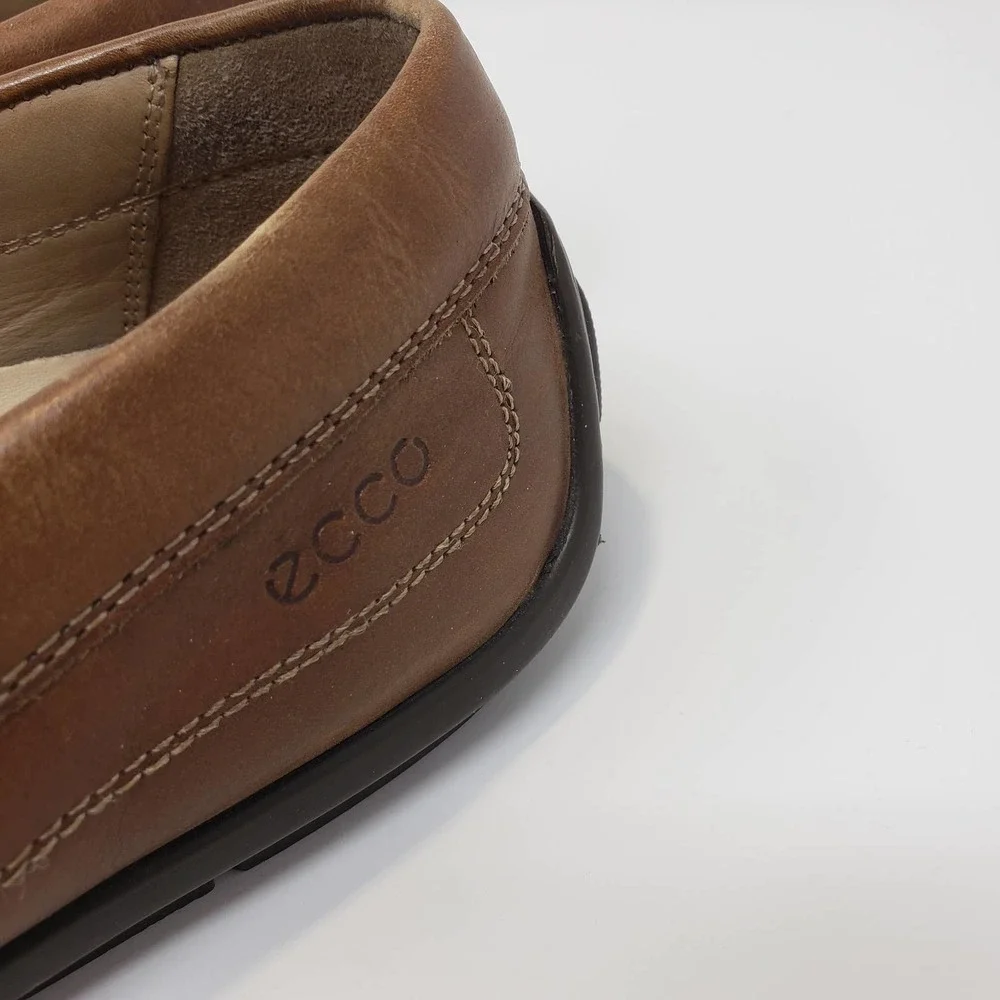 Ecco Mens Brown Leather Driving Moccasin Penny Loafer Shoes Size 43 / 9 9.5